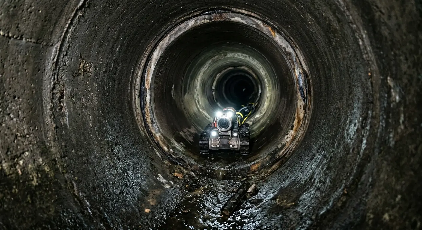 Robotic sewer camera inspecting pipe interior for Sewer Line Cleaning in Neptune