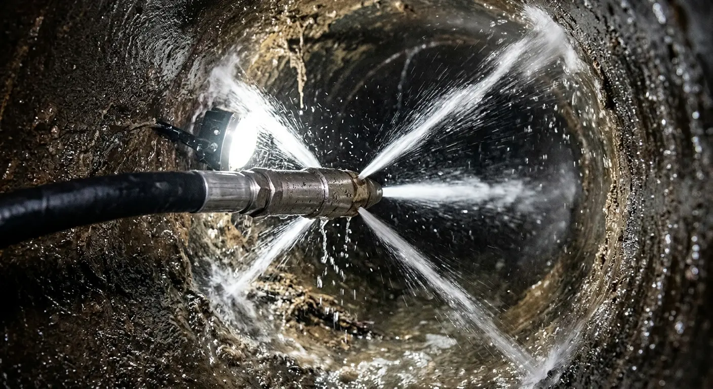 High-pressure hydro jetting nozzle cleaning sewer pipe for Sewer Cleanout in Neptune